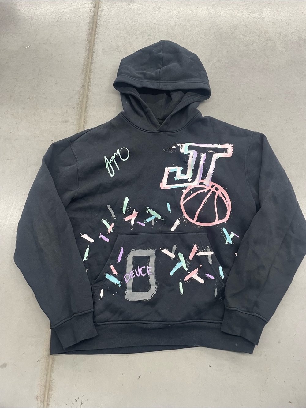 Jordan JT Brand Black Crewneck Hoodie with Pastel Basketball Graphic